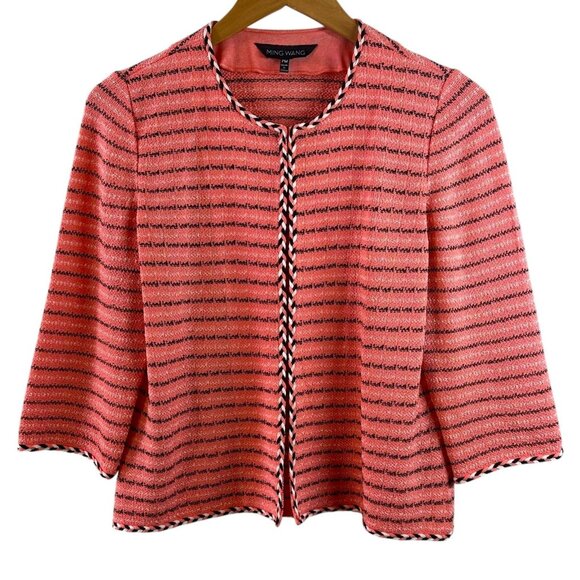 Ming Wang Coral Knit Jacket Women's Size Petite Medium PM Open Front 3/4 Sleeve - Picture 2 of 5